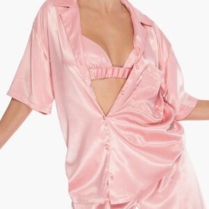 AFRM Frieda Satin Shirt & Bra Set Blush Pink XS